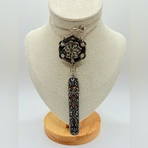 Antique 1849 Victorian Conversion Sterling Silver Needle Case Pendant Necklace